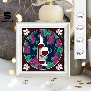 3D SVG WINE Shadow Box, Wine Papercut Layered 3D Svg, Wine 3D Svg ,Wine Shadow Box, Cricut Silhouette
