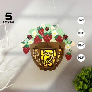 Pot de fraises lanterne PDF, SVG, modèle Studio - lanterne pour décorations de pot de fraises - pot de fraises bricolage modèle découpé