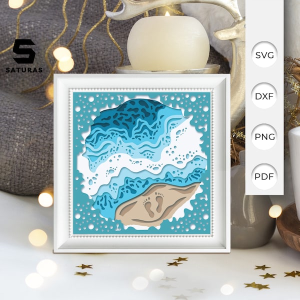 BEACH paper cut light box template, Sillhouette, 3D papercut lightbox svg file DIY, cutting Cricut, svg template Cricut, shadow box BEACH paper cut light box template, Sillhouette, 3D papercut lightbox svg file DIY, cutting Cricut, svg template Cricut, shadow box