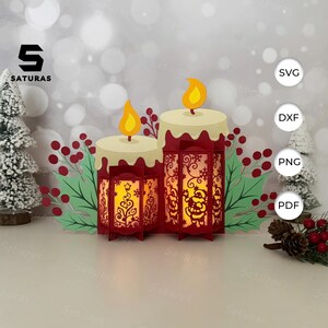 Kerstman kerstkaarsen lantaarn pdf, SVG, studiosjabloon - lantaarn voor kerstversieringen - sjabloon voor doe-het-zelf kerstpapier gesneden