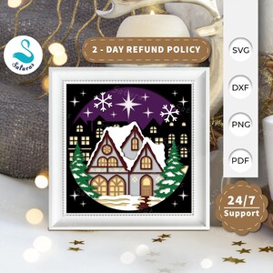 3D SVG Christmas Village Shadow Box, Christmas 3D Svg, Christmas Shadow Box, Christmas Papercut Layered 3D Svg, Cricut Silhouette 3