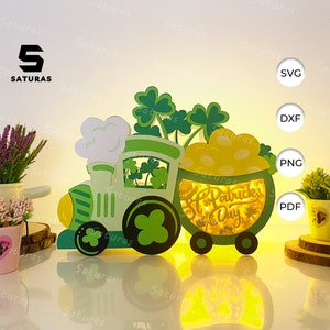 Plantilla de estudio para linterna de caja de tren de la suerte del Día de San Patricio (PDF, SVG) - Linterna para decoraciones del Día de San Patricio - Plantilla de corte de papel para caja de tren DIY