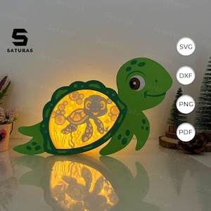 Schildkröte Box Laterne PDF, SVG, Studio Vorlage - Laterne für Tierdekorationen - DIY Tier Papierschnitt Vorlage
