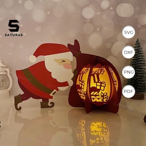 Père Noël 2 lanterne PDF, SVG, modèle Studio - lanterne pour décorations de Noël - modèle bricolage Noël papier découpé