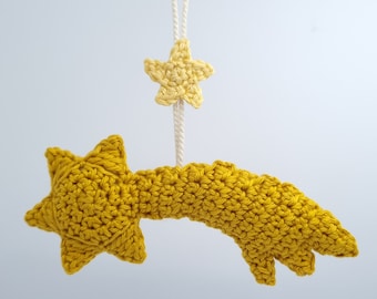 Modèle PDF au crochet pour une étoile filante amigurumi en allemand et en anglais, décoration de sapin de Noël en forme d'étoile, en décoration de sapin de Noël. Modèle PDF en allemand et en anglais.