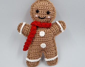 Modèle PDF au crochet d'un bonhomme en pain d'épice amigurumi en allemand et en anglais, décoration pour sapin de Noël, en allemand et en anglais