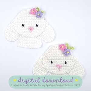 Bunny applique for school cones, instructions for crocheting a bunny patch, decoration for starting school, first day of school and Easter, instant download PDF file