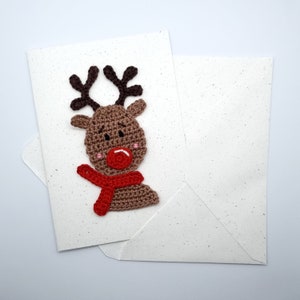 Häkelanleitung für ein gehäkeltes Rentier als Baumschmuck oder Applikation zu Weihnachten