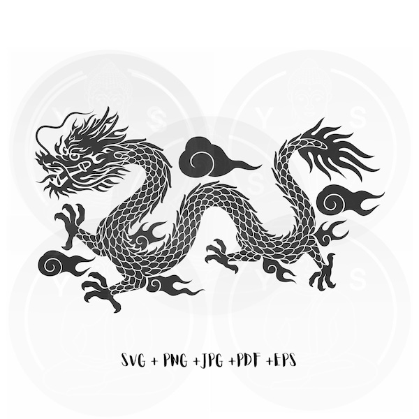 Chinese Dragon - hand-drawn clipart Svg/ Png Jpg Pdf Eps/Cricut/ Silhouette/ Cut File/ Clipart/ Vector Files/Asian Art/