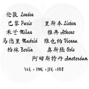 10 Capital Cities in Europe -Chinese Characters Calligraphy Svg bundle/PngJpgPdf/Instant Download/Cricut/Silhouette/CutFile/Clipart/Vector