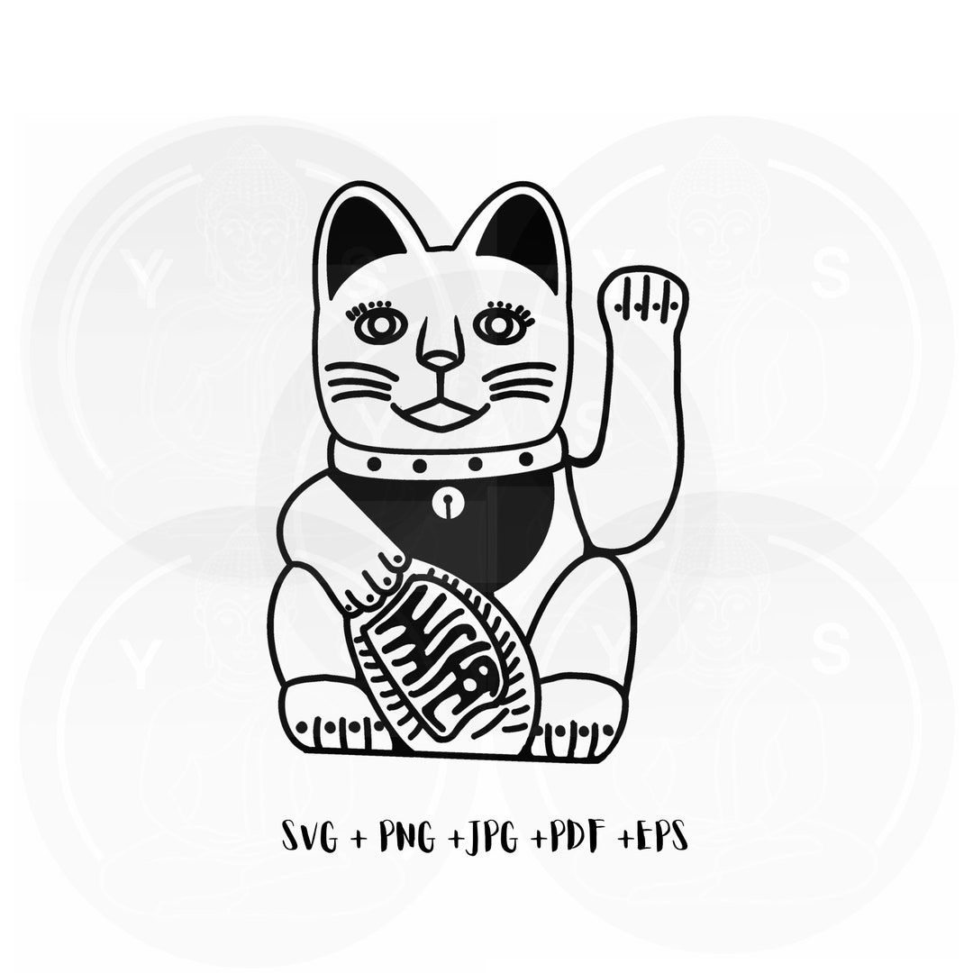 Maneki Neko Lucky Fortune Cat - Hand-drawn Clipart Svg/ Png