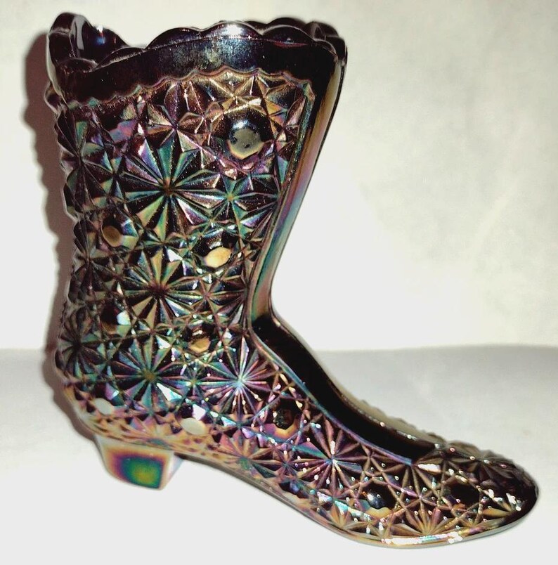 Fenton Amethyst Carnival Glass Boot Toothpick Match Holder Iridescent ...
