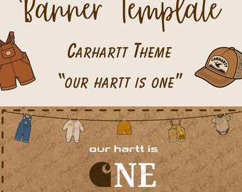 Sjabloon voor spandoek met Carhartt-thema. "Onze Hartt is ÉÉN!" Bewerkbaar op canvas