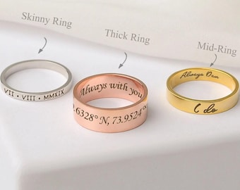PERSONALIZED HANDWRITING RING-Custom Name Band-Custom Name Ring-Custom Handwriting-Roman Numeral Ring-Handwriting Jewelry-Actual Handwriting