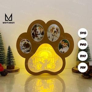 Lampe de boîte commémorative de patte de chien pour la décoration intérieure, boîte de patte commémorative de chien SVG pour le projet Cricut DIY, boîte de patte commémorative de chien boîte d'ombre