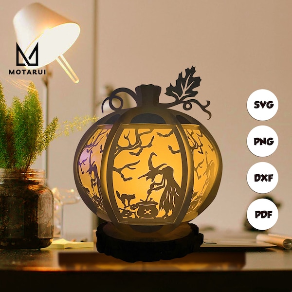 Witch pumpkin lantern svg, Halloween paper cut light box, cricut files, 3D Halloween shadow box, layered cardstock svg Witch pumpkin lantern svg, Halloween paper cut light box, cricut files, 3D Halloween shadow box, layered cardstock svg