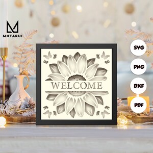 Sunflower Welcome shadow box svg, Welcome paper cut light box, cricut files, 3D Welcome shadow box, layered cardstock svg image 8
