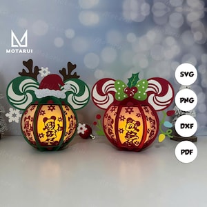 Paket 2 Maus Kopf Weihnachten Laterne Lampe für Wohnkultur, Maus Kopf Weihnachten Laterne SVG für Cricut Projekt DIY, Maus Kopf Weihnachten Schatten Box