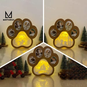 Pack 3 Dog Memorial Paw Box Lamp For Home Decor, Dog Memorial Paw Box SVG for Cricut Project DIY, Dog Memorial Paw Box Shadow Box