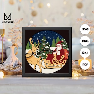 Père Noël 3D, modèle de boîte d'ombre en papier découpé 3D, boîte d'ombre SVG, pour Cricut, fichiers SVG à téléchargement numérique, Lightbox 14