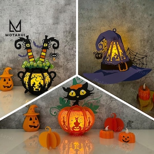 Confezione da 3 lanterne per decorazioni domestiche, lanterne di Halloween in formato SVG per progetti Cricut fai da te, scatola delle ombre di Halloween