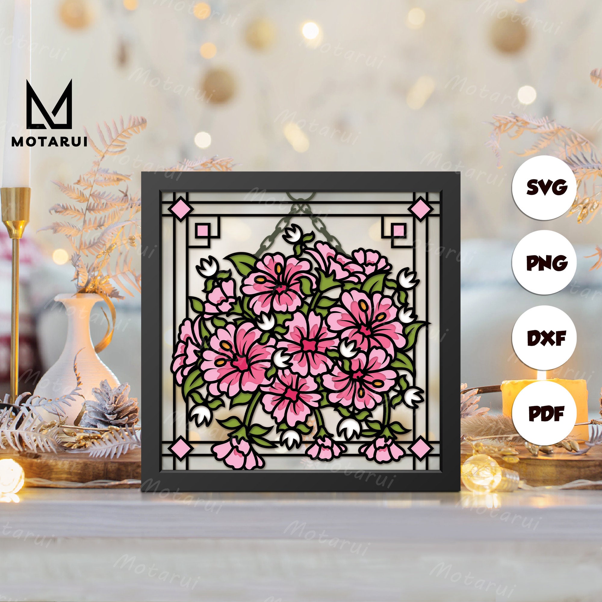 3D Flowers, 3D Paper Cut Shadow Box Template, Shadow Box SVG, For Cricut, SVG Digital Download Files, Lightbox