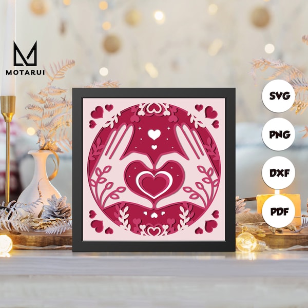 Heart Hands shadow box svg, Heart Hands paper cut light box, cricut files, 3D Heart Hands shadow box, layered cardstock svg