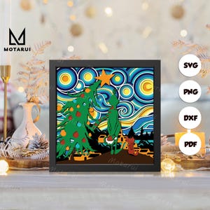 3D Starry Night Christmas, 3D Paper Cut Shadow Box Template, Shadow Box SVG, For Cricut, SVG Digital Download Files, Lightbox