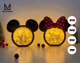 Pack 2 Mickey Mouse Box Lampe für Valentine Decor, Mickey Love 2 SVG für Cricut Project DIY, Valentine Shadow Box 2