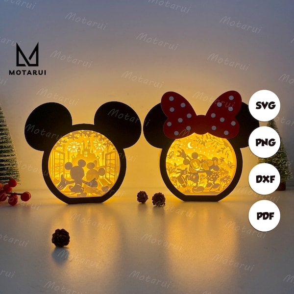 Lot de 2 lampes boîte Mickey Mouse pour décoration de la Saint-Valentin, Mickey Love 2 SVG pour Cricut Project DIY, Saint-Valentin Shadow Box 2