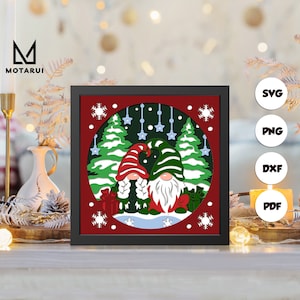 3D Gnome couple, 3D Paper Cut Shadow Box Template, Shadow Box SVG, For Cricut, SVG Digital Download Files, Lightbox