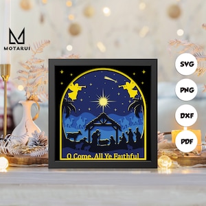 Presepe 3D, modello di scatola portaoggetti in carta ritagliata 3D, scatola portaoggetti in formato SVG, per Cricut, file SVG per download digitale, lightbox