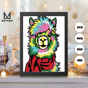 Alpaga 3D, modèle de boîte d'ombre en papier découpé 3D, boîte d'ombre SVG, pour Cricut, fichiers SVG à téléchargement numérique, Lightbox