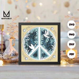 3D Peace Sign, 3D Paper Cut Shadow Box Template, Shadow Box SVG, For Cricut, SVG Digital Download Files, Lightbox