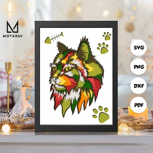 3D Cat Shadow, 3D Paper Cut Shadow Box Template, Shadow Box SVG, For Cricut, SVG Digital Download Files, Lightbox