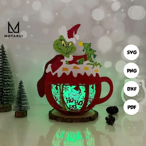 Lampada natalizia a forma di cioccolata calda a forma di lanterna per decorazioni domestiche, SVG natalizio a forma di cioccolata calda a forma di lanterna per progetti fai da te con Cricut, Shadow Box a forma di cioccolata calda a forma di lanterna