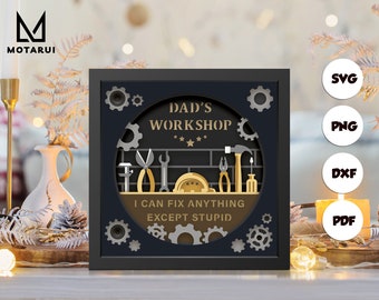 Dad's Workshop shadow box svg, Gallery paper cut light box, cricut files, 3D Gallery shadow box, layered cardstock svg