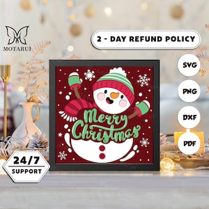 3D Christmas Snowman, 3D Paper Cut Shadow Box Template, Shadow Box SVG, For Cricut, SVG Digital Download Files, Lightbox