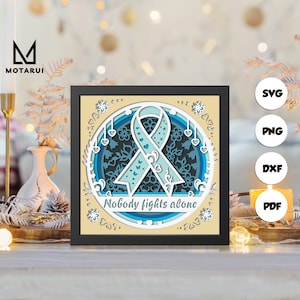 Ruban 3D de sensibilisation au cancer, modèle de boîte d'ombre en papier découpé 3D, boîte d'ombre SVG, pour Cricut, fichiers SVG à téléchargement numérique, Lightbox