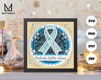 3D Cancer Awareness Ribbon, 3D Paper Cut Shadow Box Template, Shadow Box SVG, For Cricut, SVG Digital Download Files, Lightbox