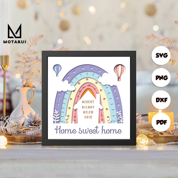 Custom Names Home shadow box svg, Names Home paper cut light box, cricut files, 3D Names Home shadow box, layered cardstock svg
