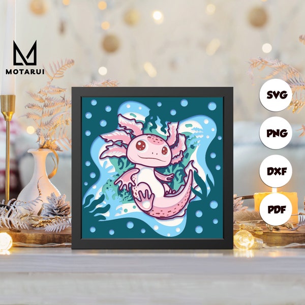 Axolotl Shadow shadow box svg, Fish paper cut light box, cricut files, 3D Fish shadow box, layered cardstock svg Axolotl Shadow shadow box svg, Fish paper cut light box, cricut files, 3D Fish shadow box, layered cardstock svg