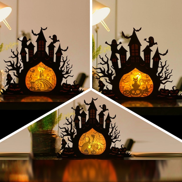 Pack 3 Halloween Haunted Castle Shadow Box SVG Template, Halloween Paper Castle Lantern For Halloween Season DIY 1 Pack 3 Halloween Haunted Castle Shadow Box SVG Template, Halloween Paper Castle Lantern For Halloween Season DIY 1