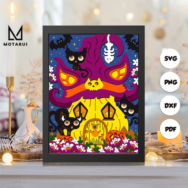 Cute Halloween House shadow box svg, Welcome paper cut light box, cricut files, 3D Welcome shadow box, layered cardstock svg Cute Halloween House shadow box svg, Welcome paper cut light box, cricut files, 3D Welcome shadow box, layered cardstock svg