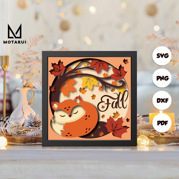 Autumn Fox shadow box svg, Autumn Fox paper cut light box, cricut files, 3D Autumn Fox shadow box, layered cardstock svg Autumn Fox shadow box svg, Autumn Fox paper cut light box, cricut files, 3D Autumn Fox shadow box, layered cardstock svg