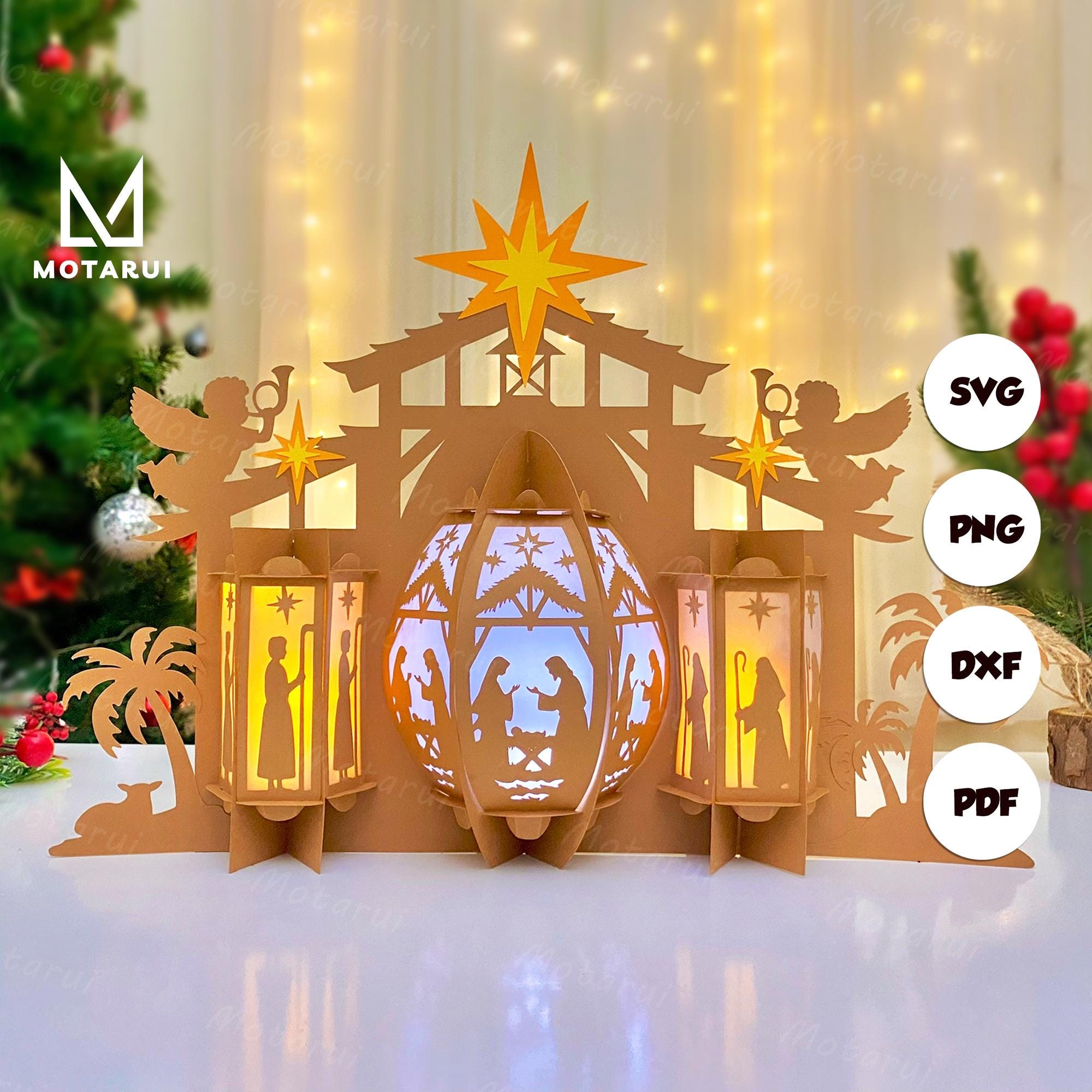 Houten Kerststal Decoratie met LED - 35x13x22cm Multicolor