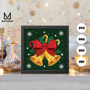 Cloches de Noël 3D, modèle 3D en papier découpé, Shadow Box SVG, pour Cricut, fichiers SVG à téléchargement numérique, Lightbox