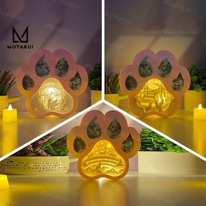 Confezione da 3 lampade a forma di scatola con zampa di gatto commemorativa per la decorazione della casa, scatola con zampa di gatto commemorativa SVG per progetto Cricut fai da te, scatola con ombra a forma di scatola con zampa di gatto commemorativa
