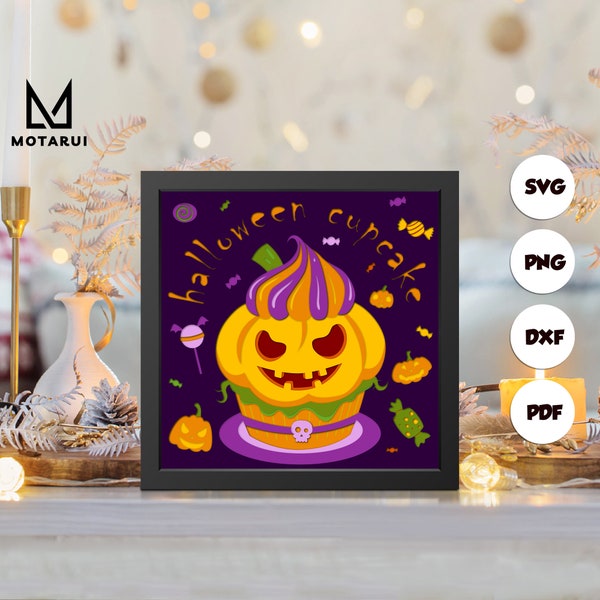 Halloween Cupcake shadow box svg, Halloween paper cut light box, cricut files, 3D Halloween shadow box, layered cardstock svg Halloween Cupcake shadow box svg, Halloween paper cut light box, cricut files, 3D Halloween shadow box, layered cardstock svg