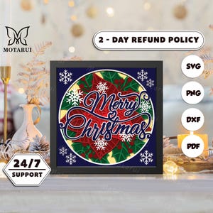 3D Merry Christmas, 3D Paper Cut Shadow Box Template, Shadow Box SVG, For Cricut, SVG Digital Download Files, Lightbox
